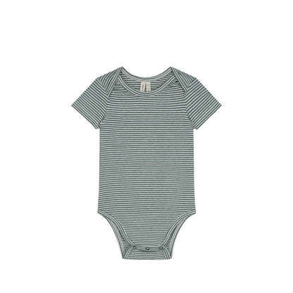 Short-sleeved Baby Body in blue grey/cream