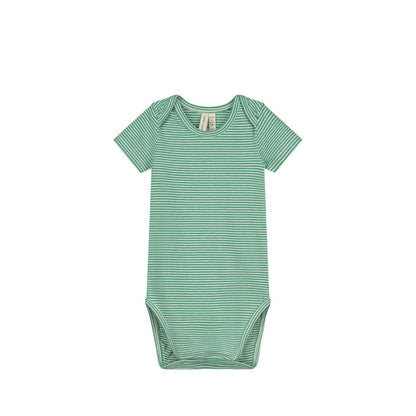 Short-sleeved Baby Body in bright green/cream