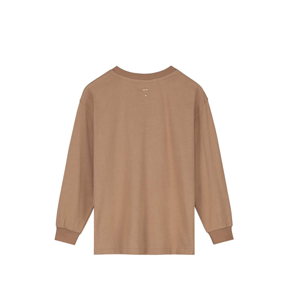 Langärmliges T-Shirt mit Vordertasche in biscuit