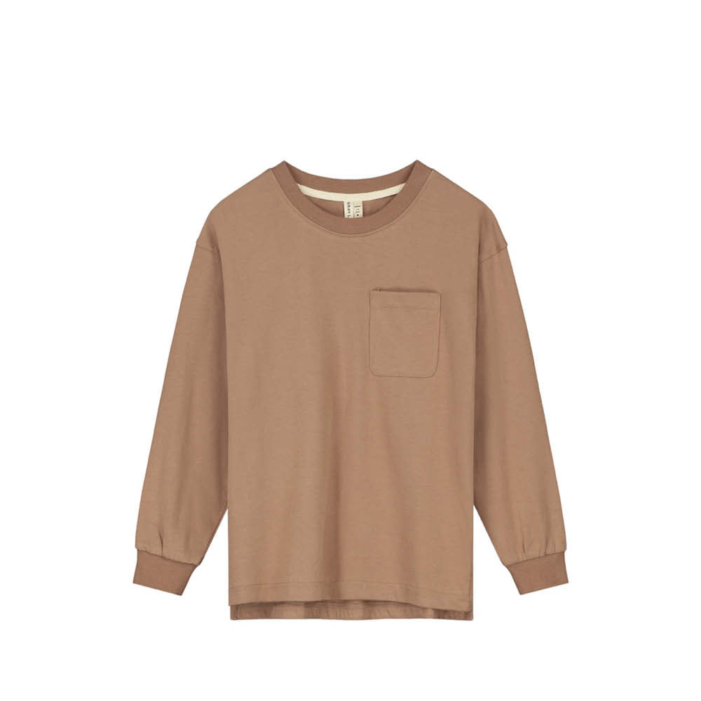 Langärmliges T-Shirt mit Vordertasche in biscuit