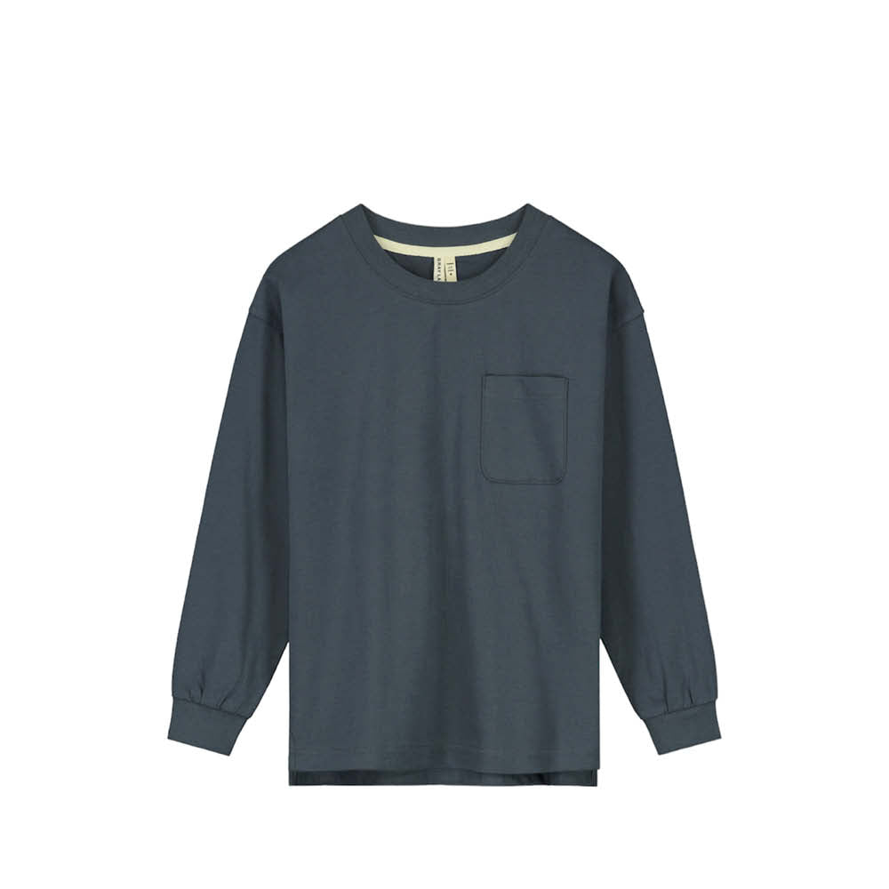 Langärmliges T-Shirt mit Vordertasche in blue grey