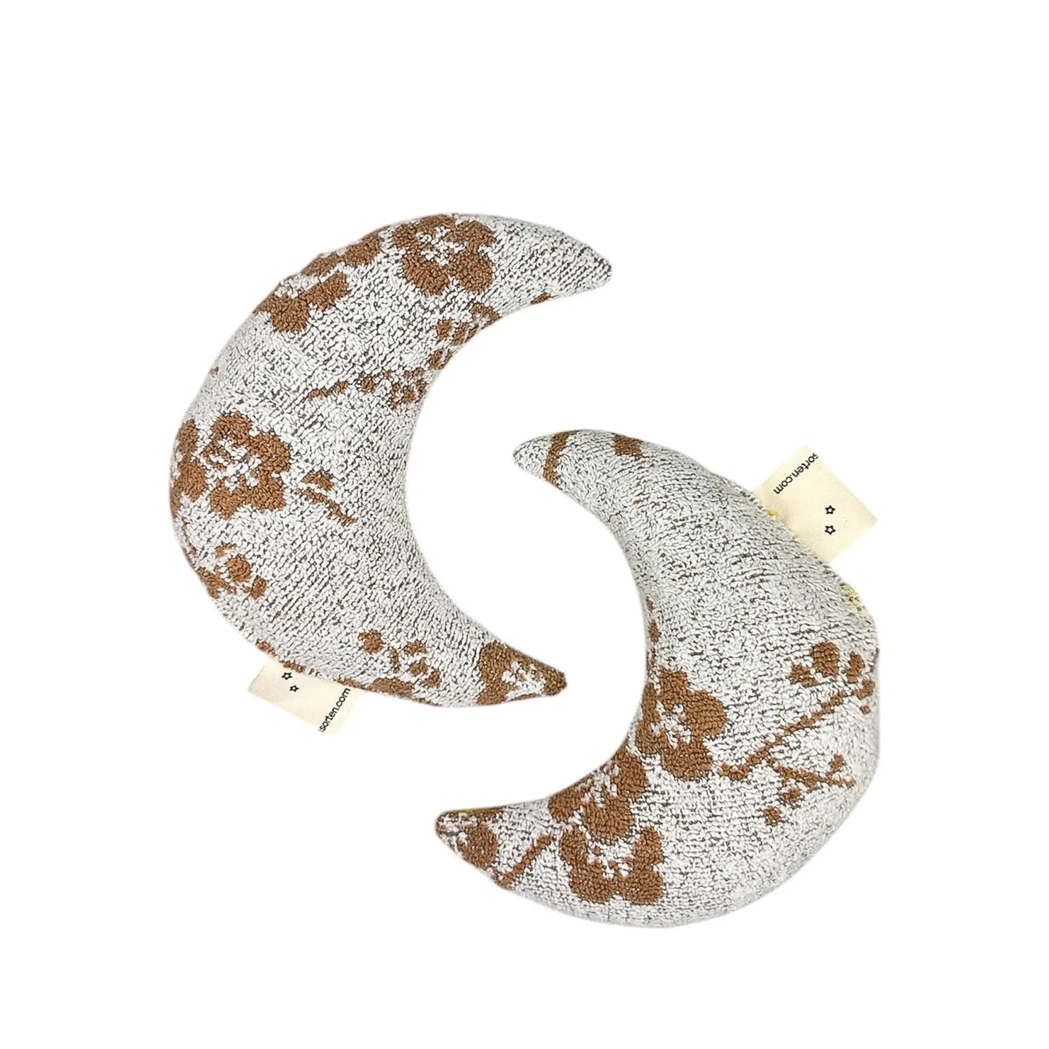 Moon Rattle in yellow dotties &amp; flower terry cloth