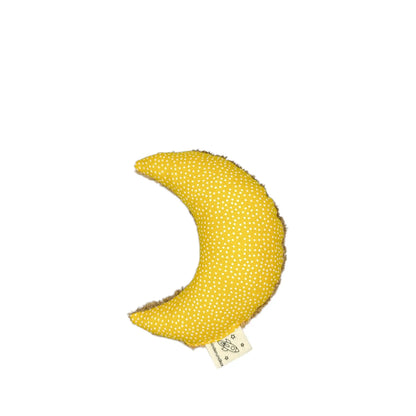 Moon Rattle in yellow dotties &amp; brown terry cloth