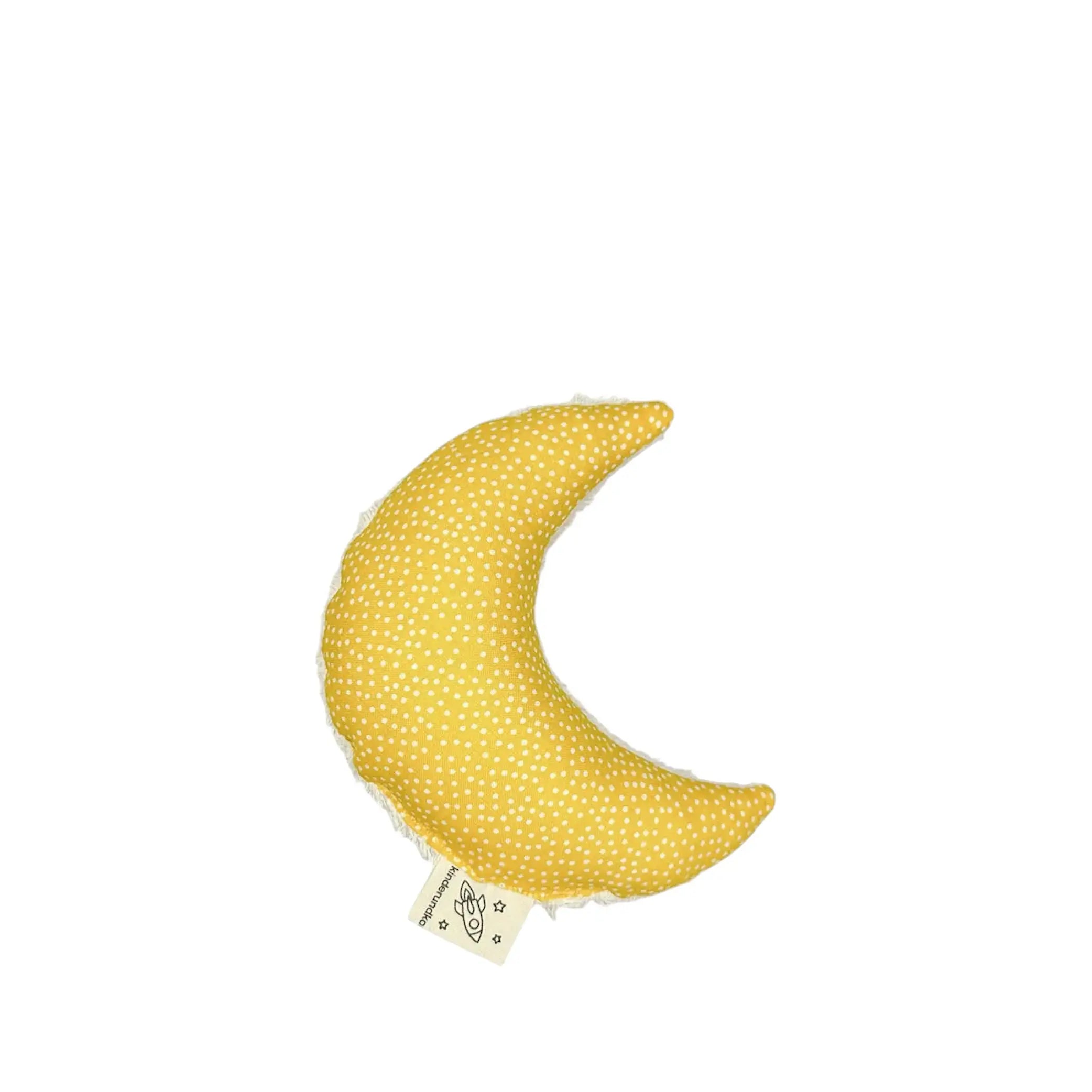 Moon Rattle in yellow dotties &amp; cream terry cloth