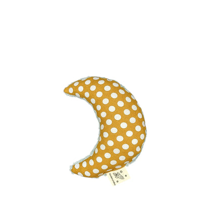 Moon Rattle in ochre polka dots &amp; light blue terry cloth