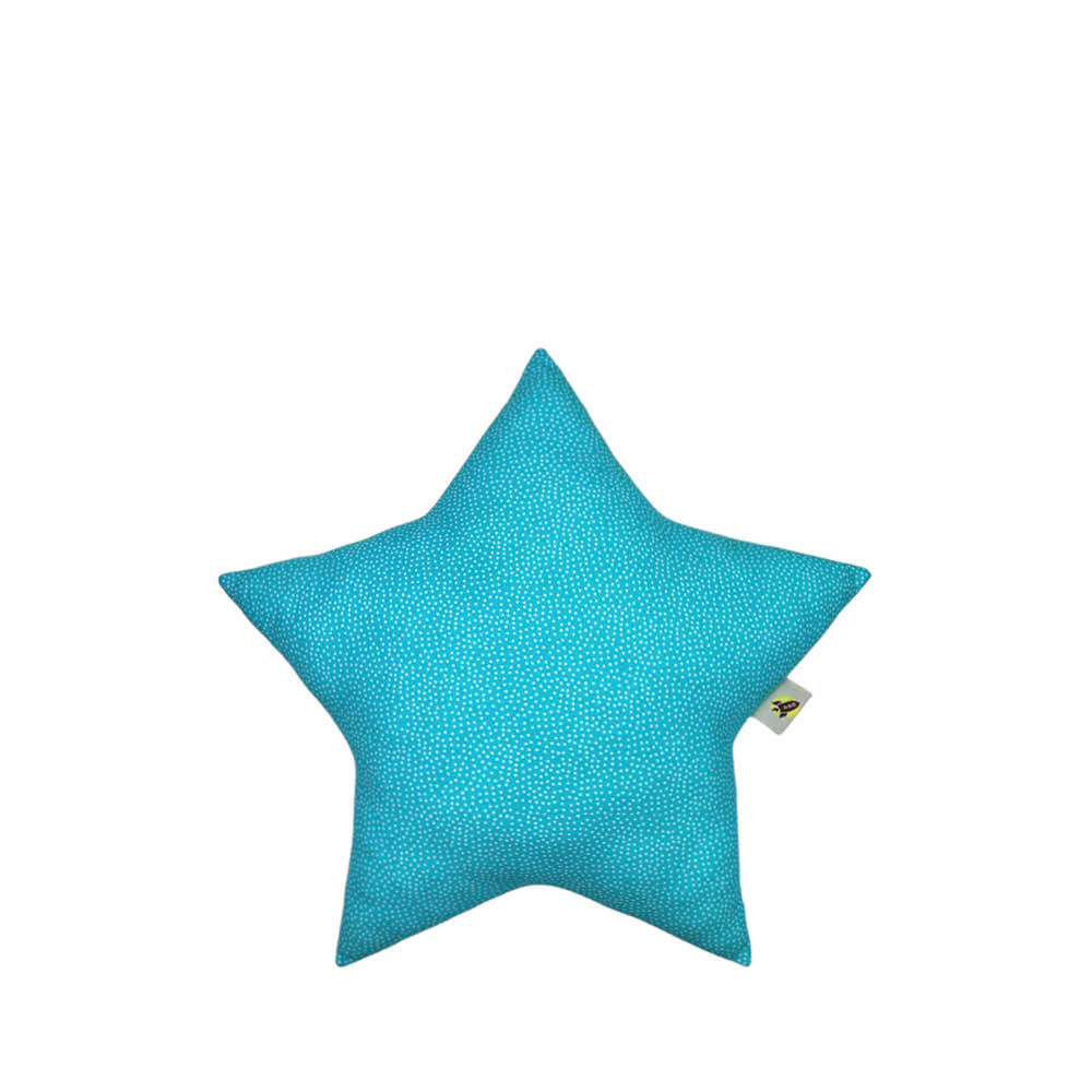 Star Cushion in turquoise with white dotties
