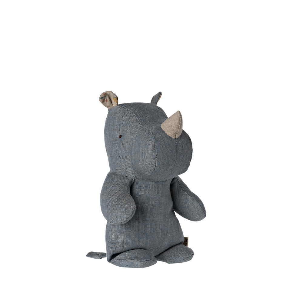 Peluche rhinocéros petit modèle bleu/sable