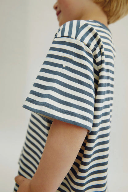 Kurzärmliges oversized T-Shirt in blue grey/off-white