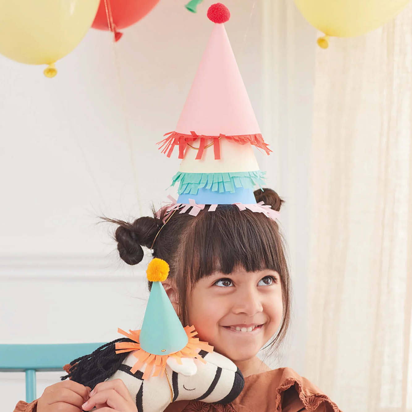Partyhüte mit Pompoms - 8er Set
