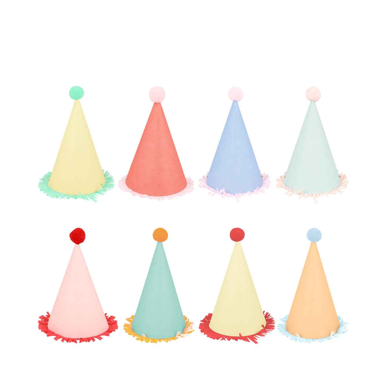 Partyhüte mit Pompoms - 8er Set