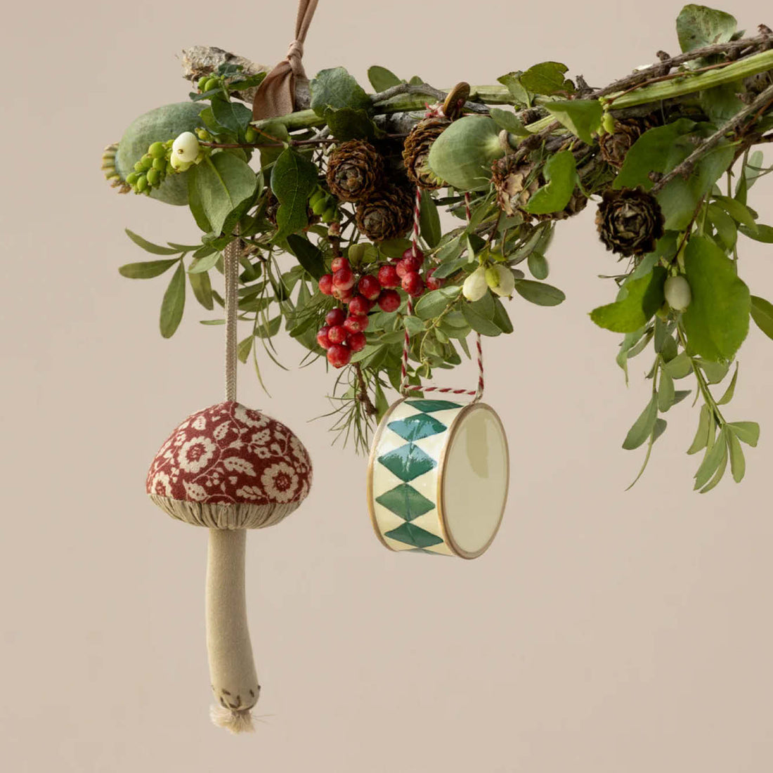 Mushroom Ornament Red Winter Flower