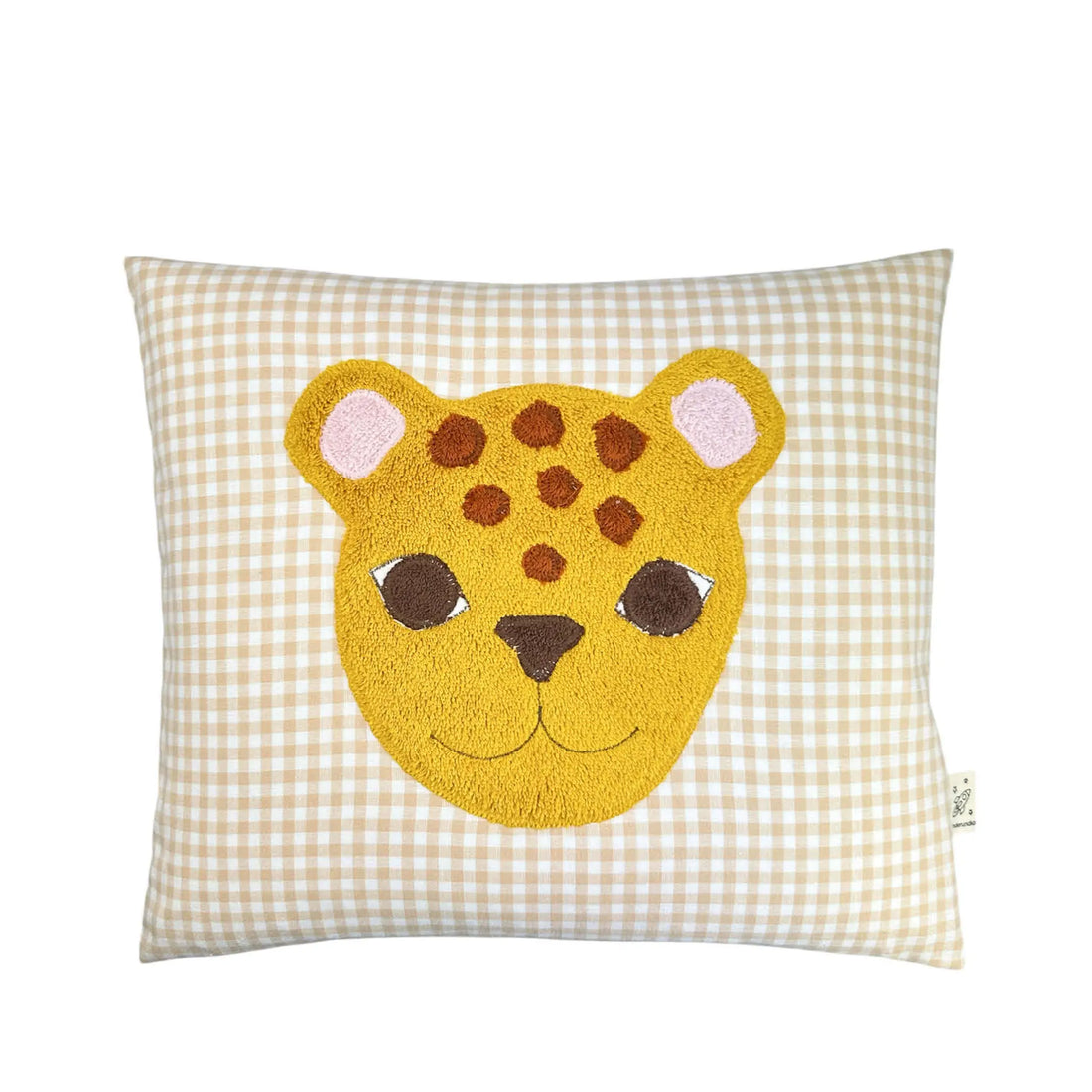 Pixie Kissen Leopardenkopf auf beige Vichykaro