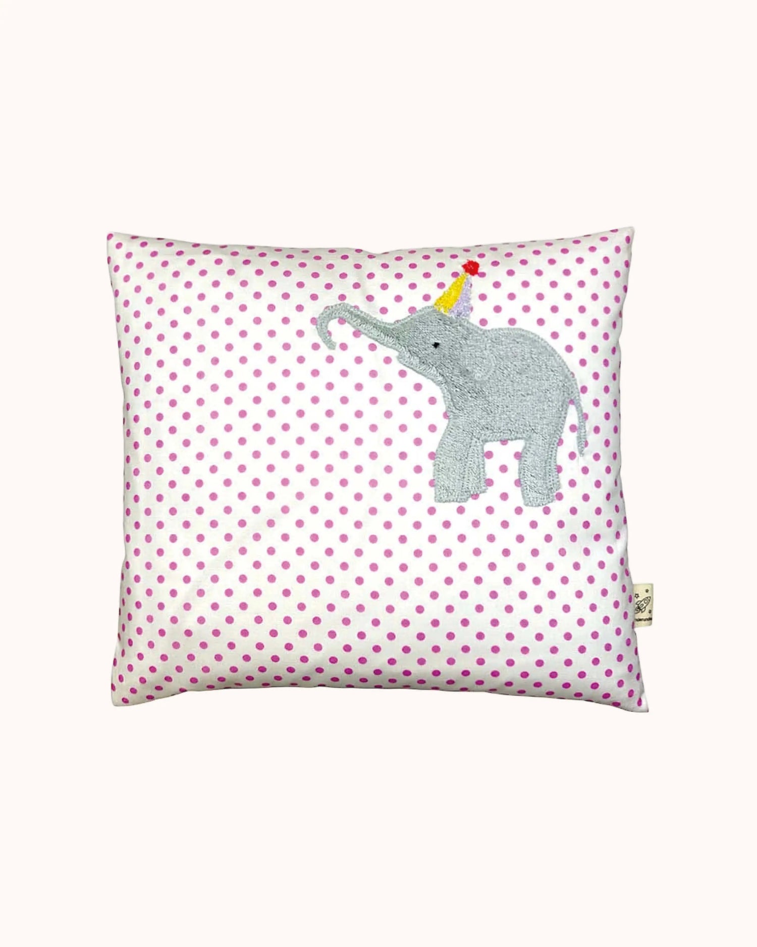 Pixie Kissen Partyelefant auf Weiß mit pinken Punkten