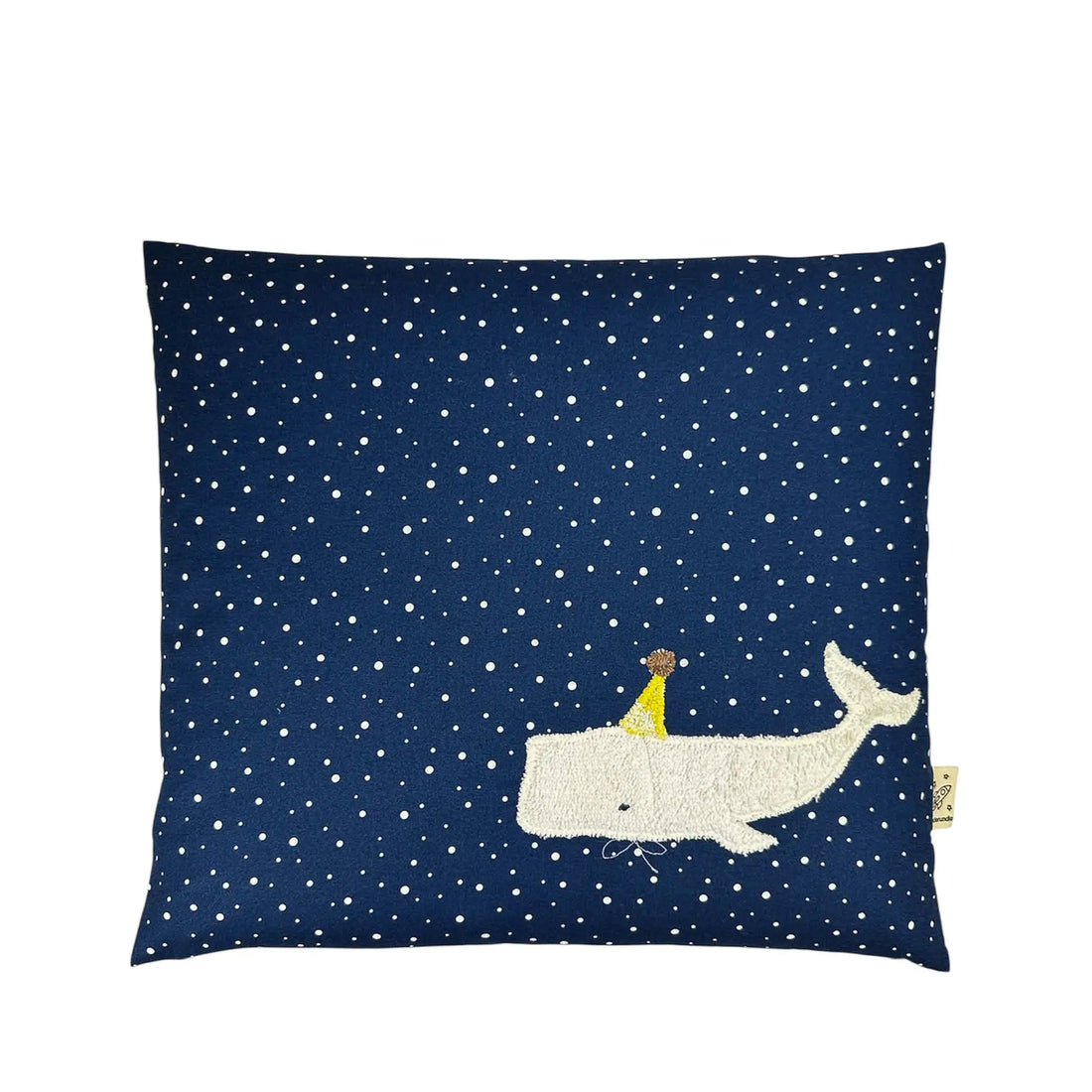 Pixie Cushion Party Whale with a yellow Partyhat