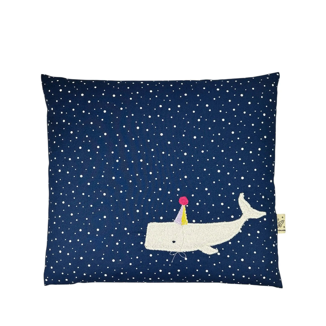 Pixie Cushion Party Whale with a colourful Partyhat