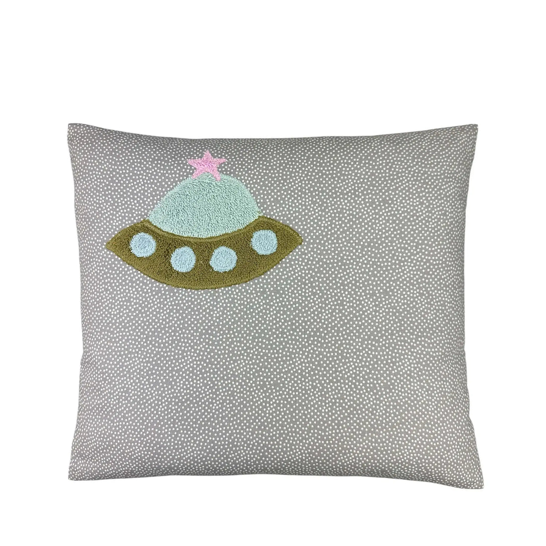 Pixie Cushion Ufo on Grey with white Dotties