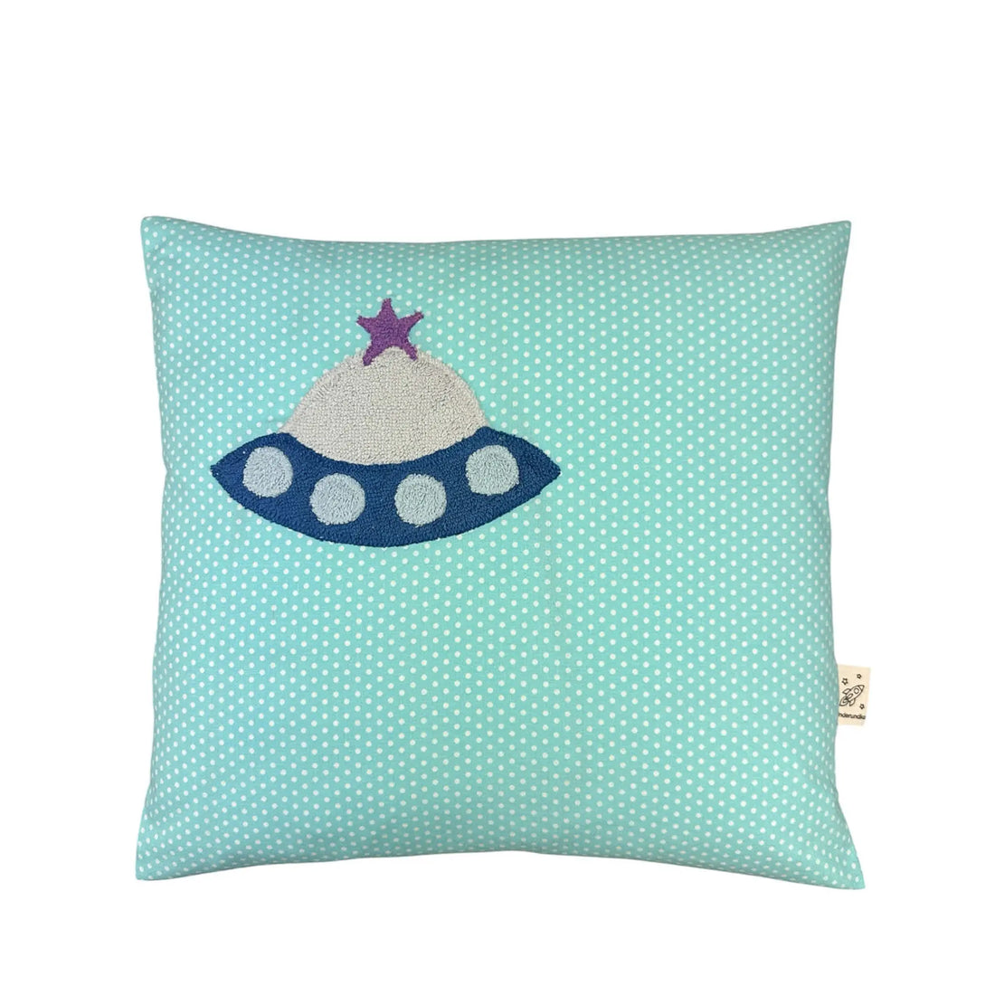 Pixie Cushion Ufo on Turquoise with white Dots