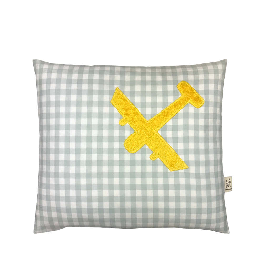 Pixie Cushion Airplane on Sage Gingham