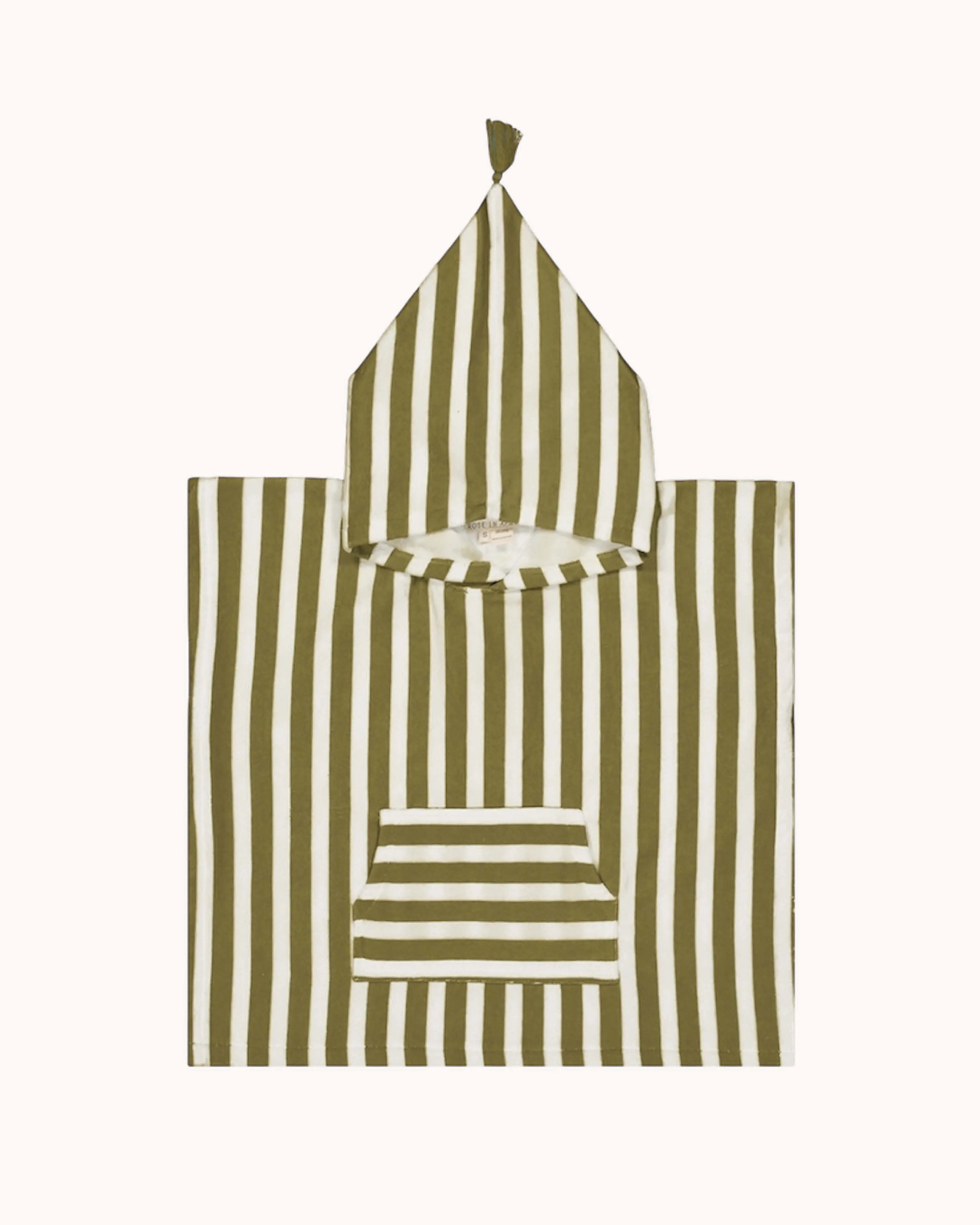 Poncho mit Kapuze in khaki gestreift
