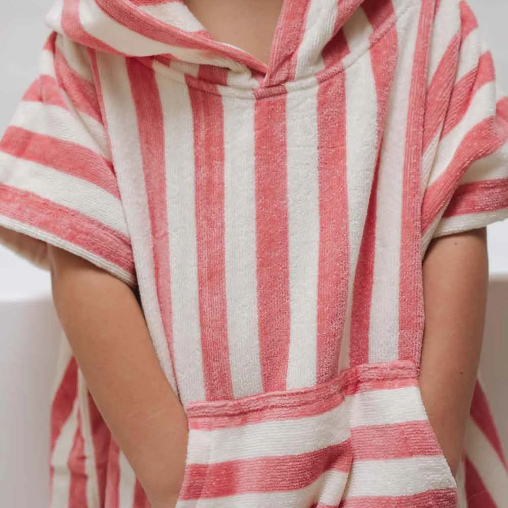 Hooded Poncho in strawberry striped