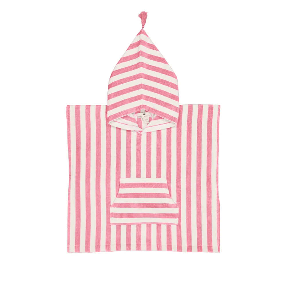 Hooded Poncho in strawberry striped