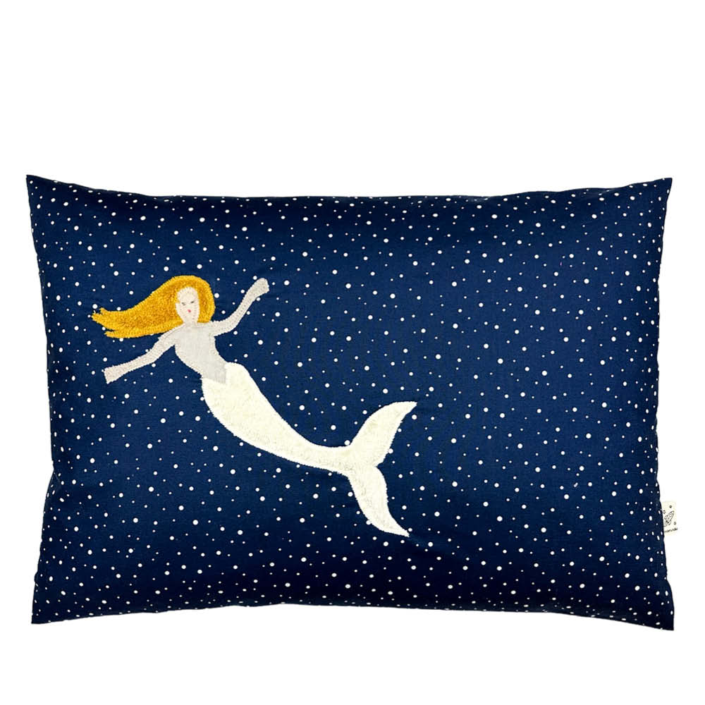 Schlumperl Cushion Mermaid on Dark Blue with white Dots