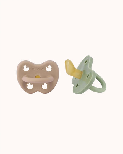 Pacifier Set in tan beige/moss green