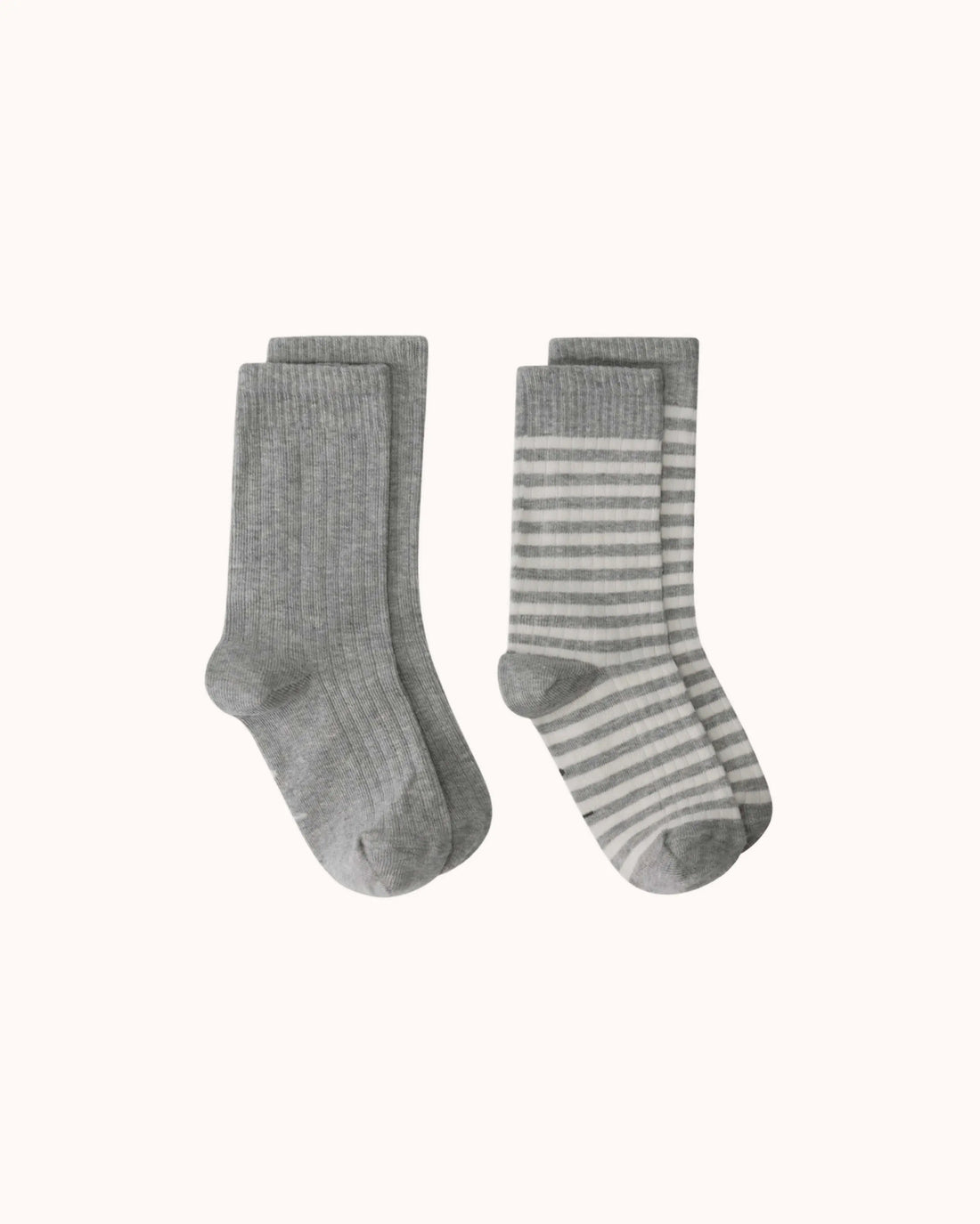 Gerippte Socken in grey melange/cream - 2er Set