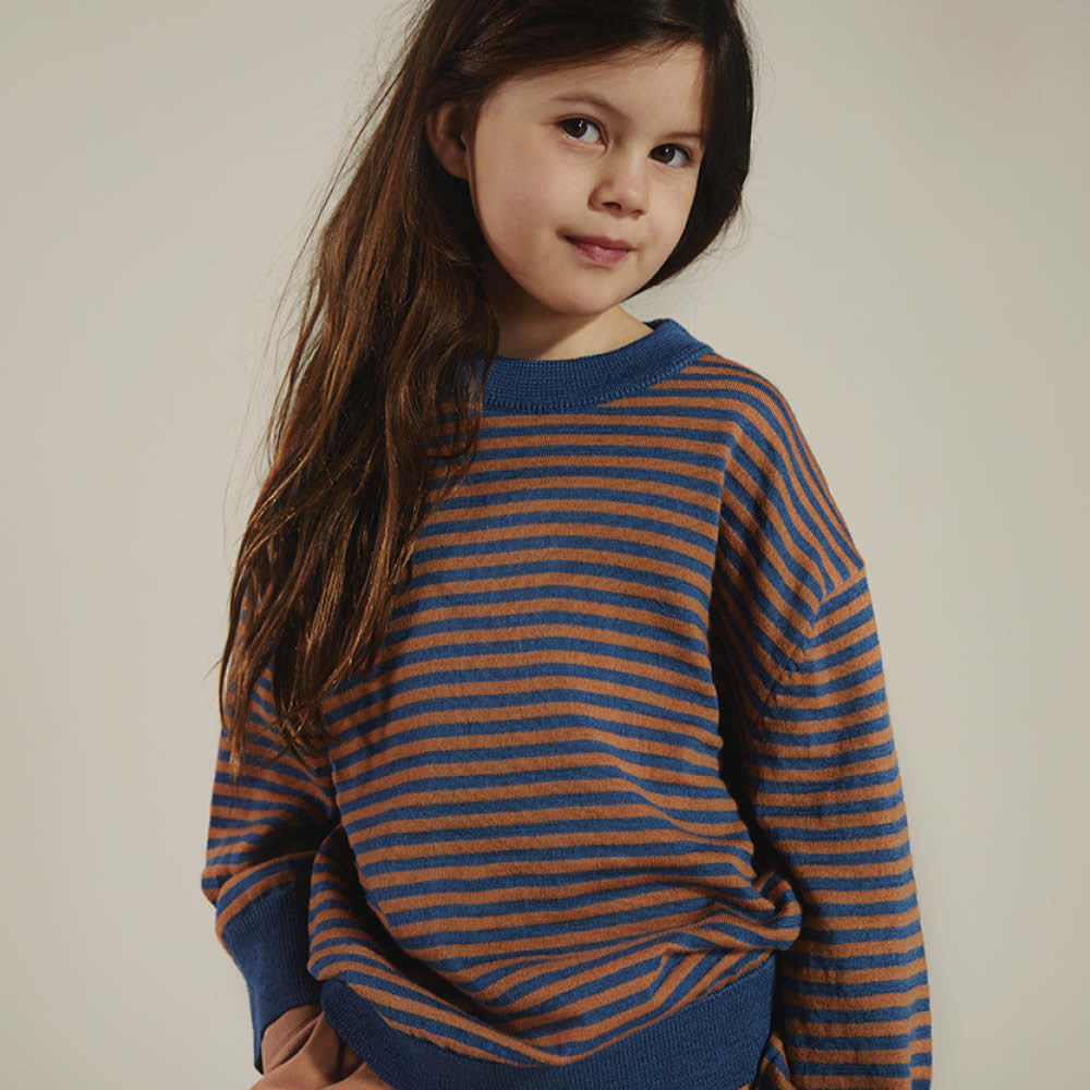 Knitted Jumper in blue grey/peanut