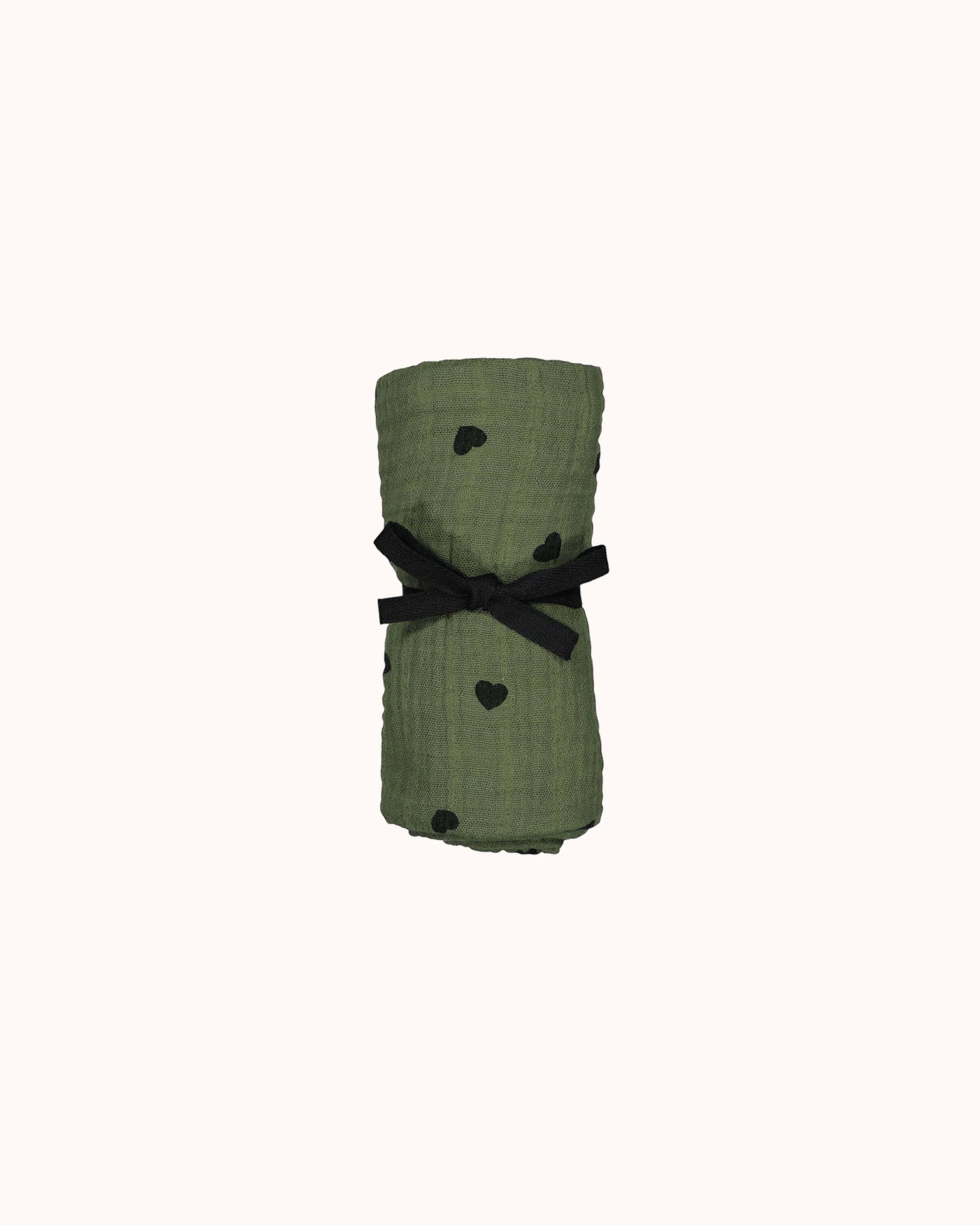 Musselin Swaddle Bianca in black heart khaki