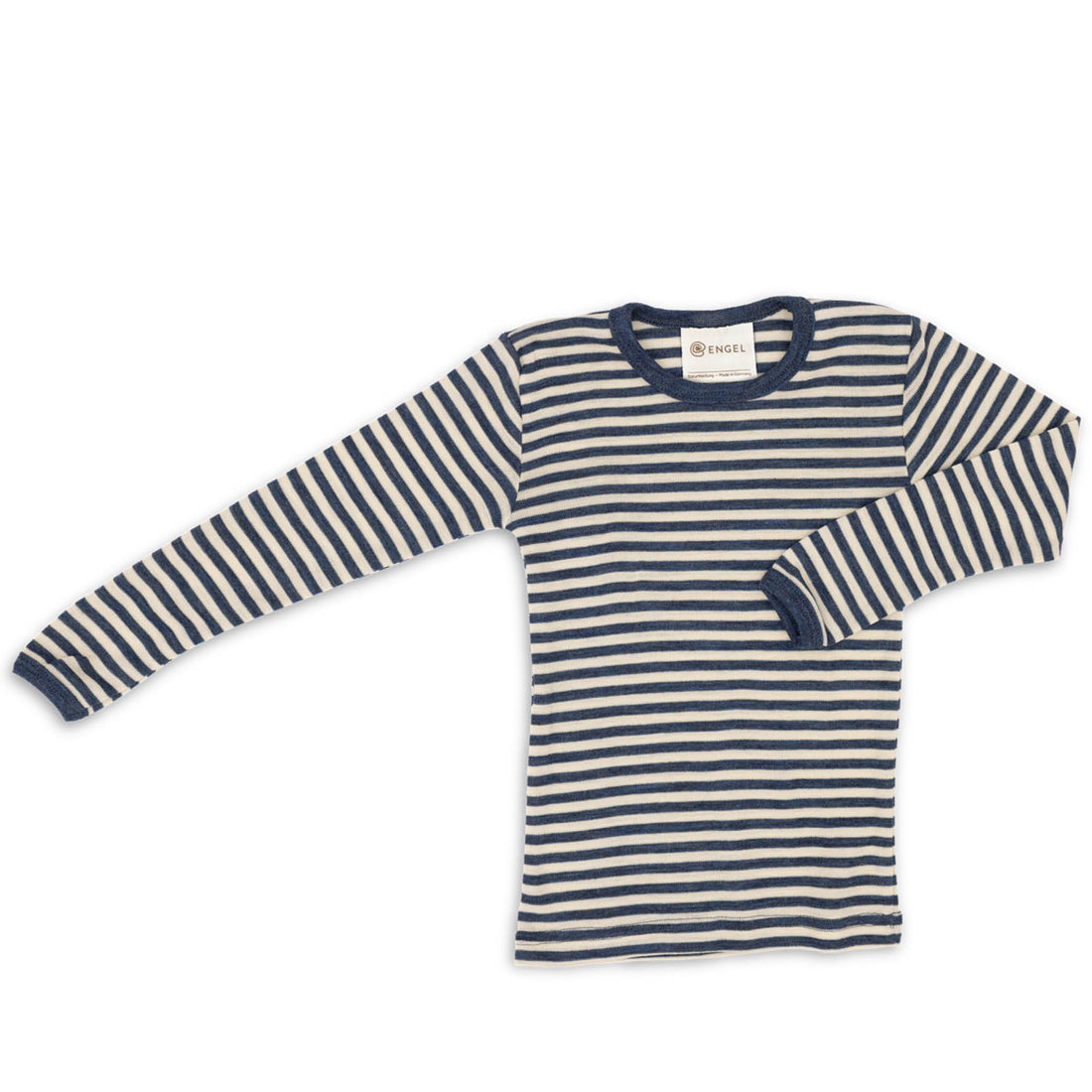 Wool/Silk long-sleeved T-Shirt in blue melange/natural