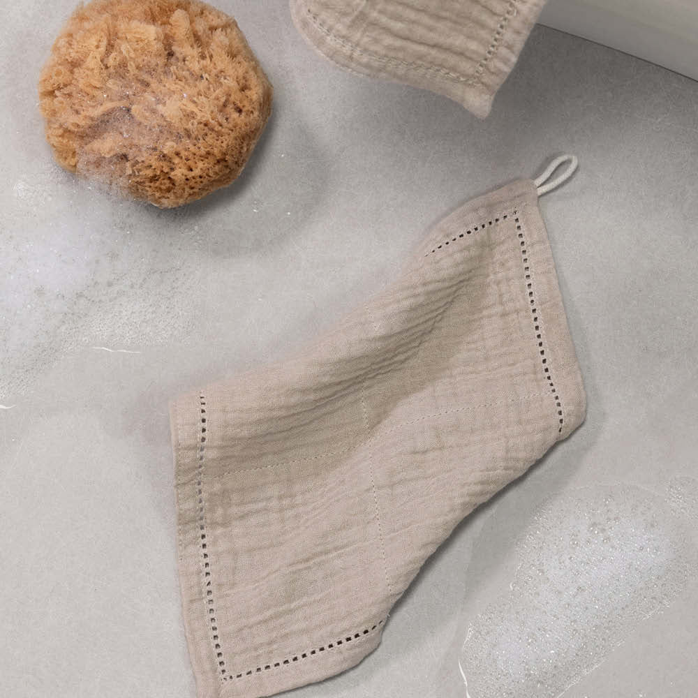 Musselin Waschlappen Set in seabreeze beige