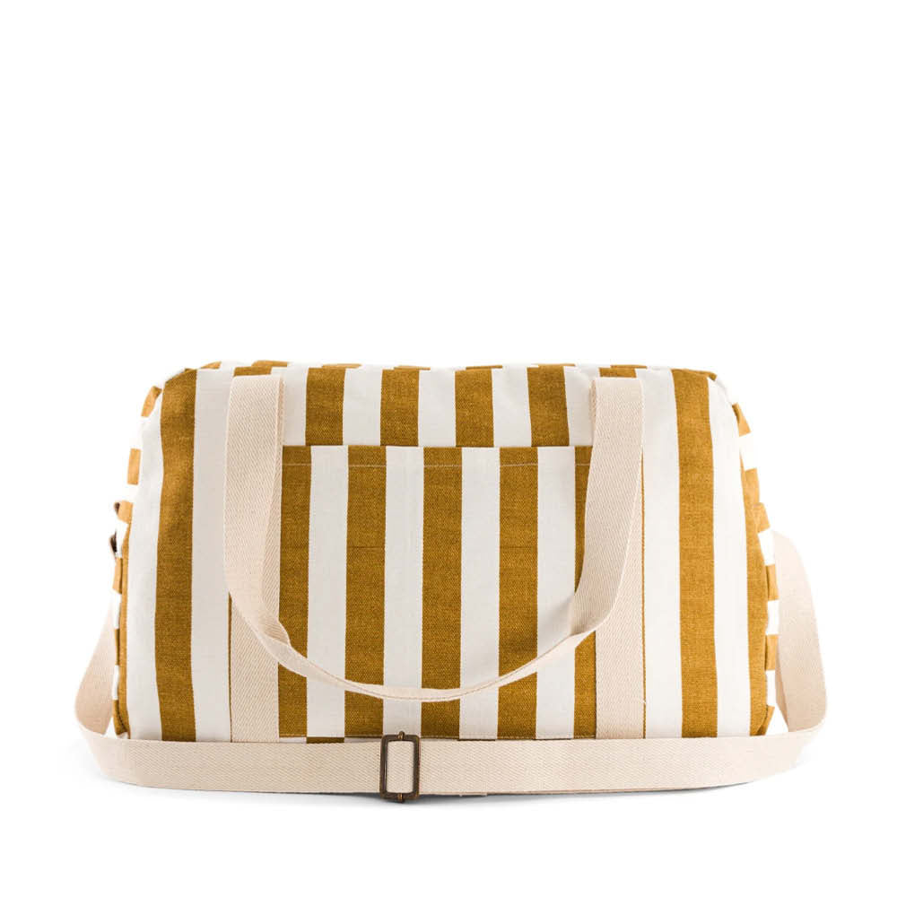 Weekender- &amp; Wickeltasche in ecru/caramel gestreift