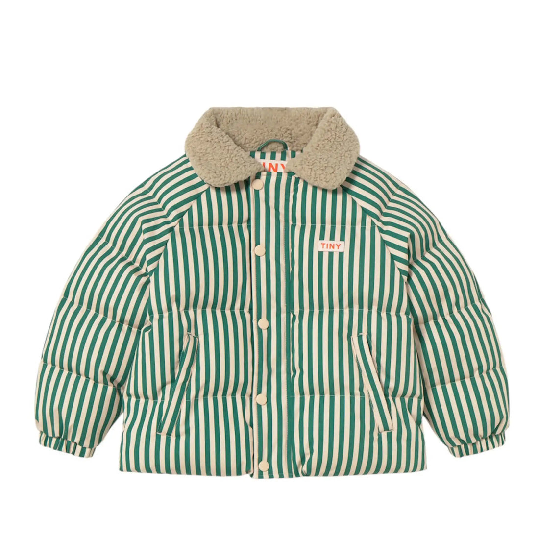 Short Padded Jacket in green striped