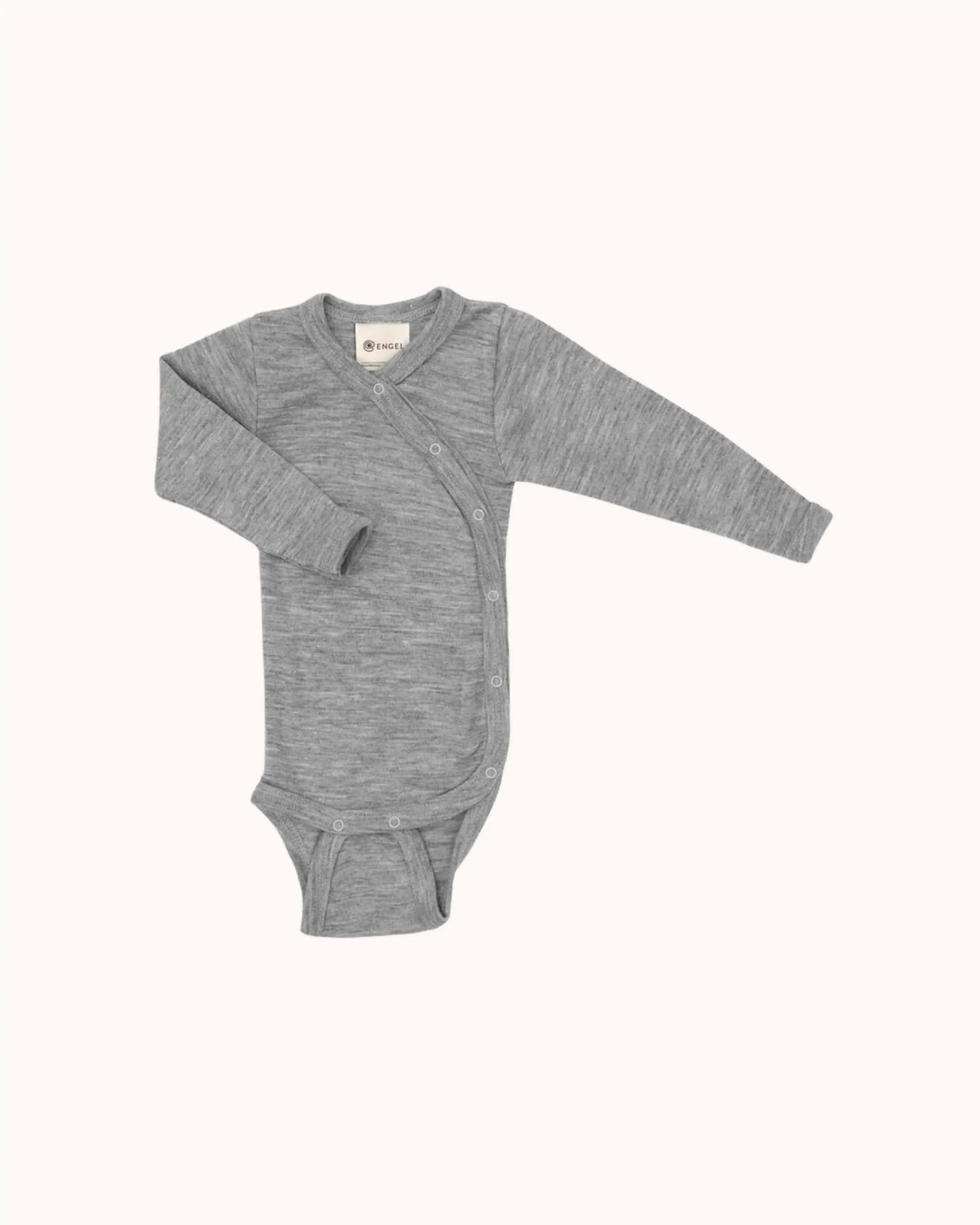 Langärmliger Wickelbody aus Wolle/Seide in grey melange