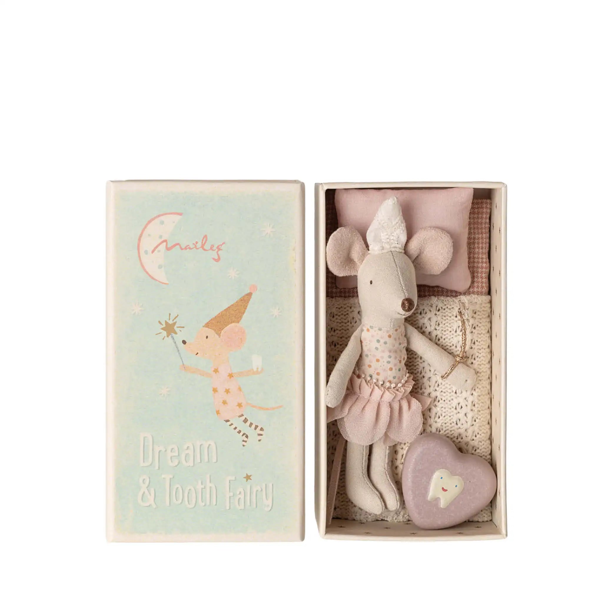 Little Sister Tooth Fairy Mouse in Matchbox with Tooth Box