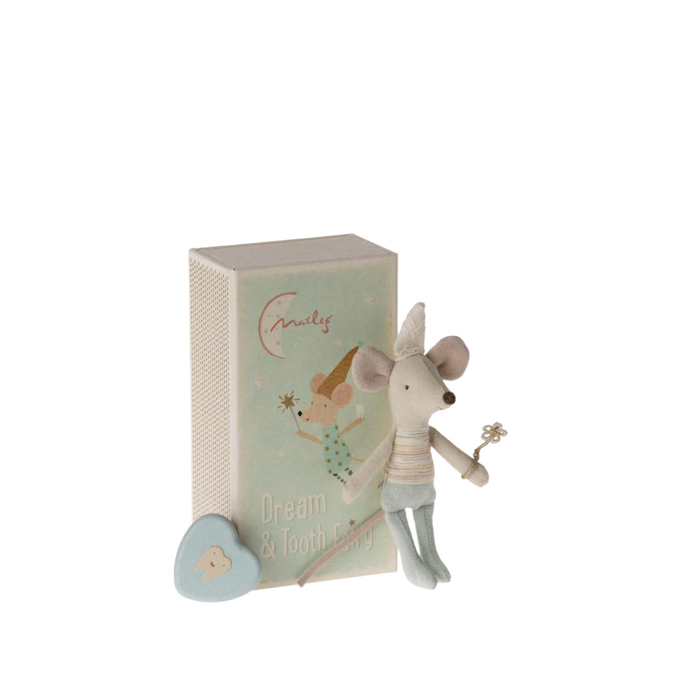 Tooth Fairy Mouse in blue Matchbox with Tooth Box