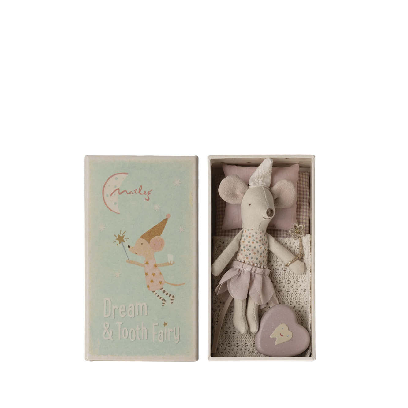 Tooth Fairy Mouse in rose Matchbox with Tooth Box
