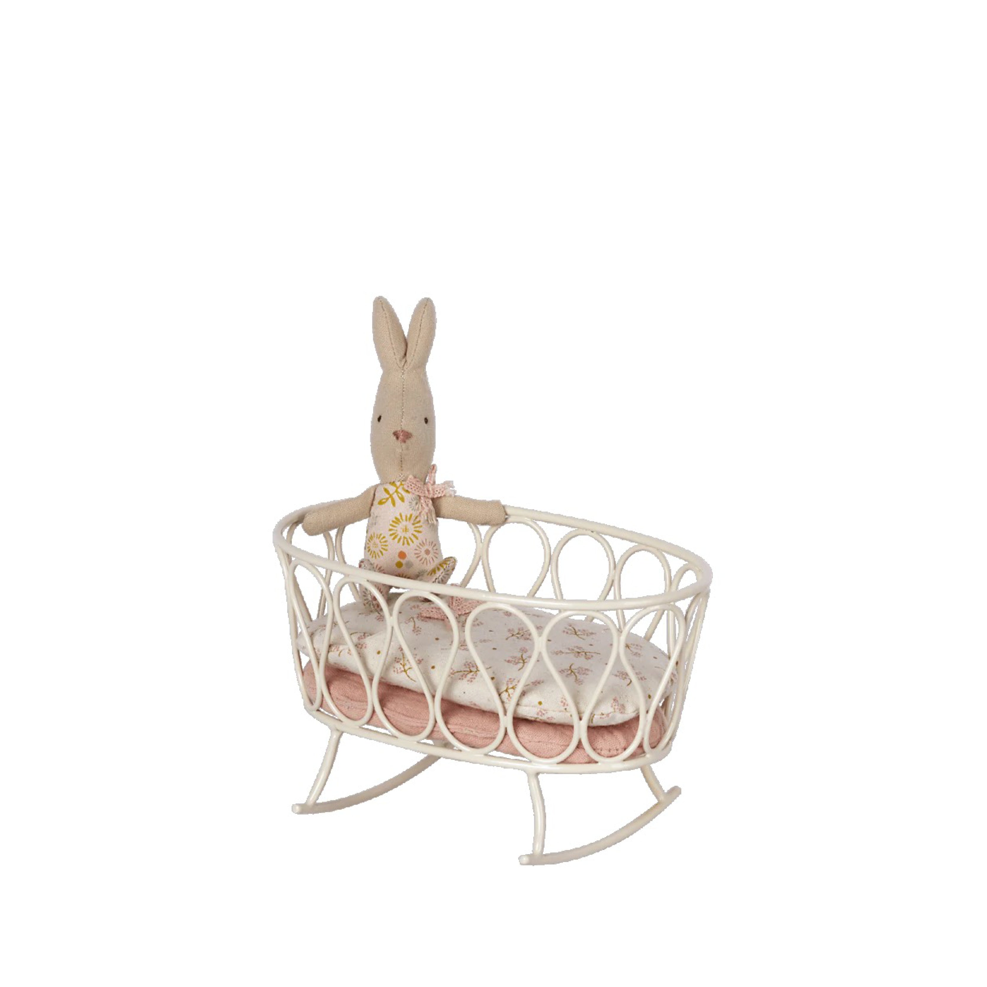 Mice/Rabbits, baby cradle with sleeping bag in pink