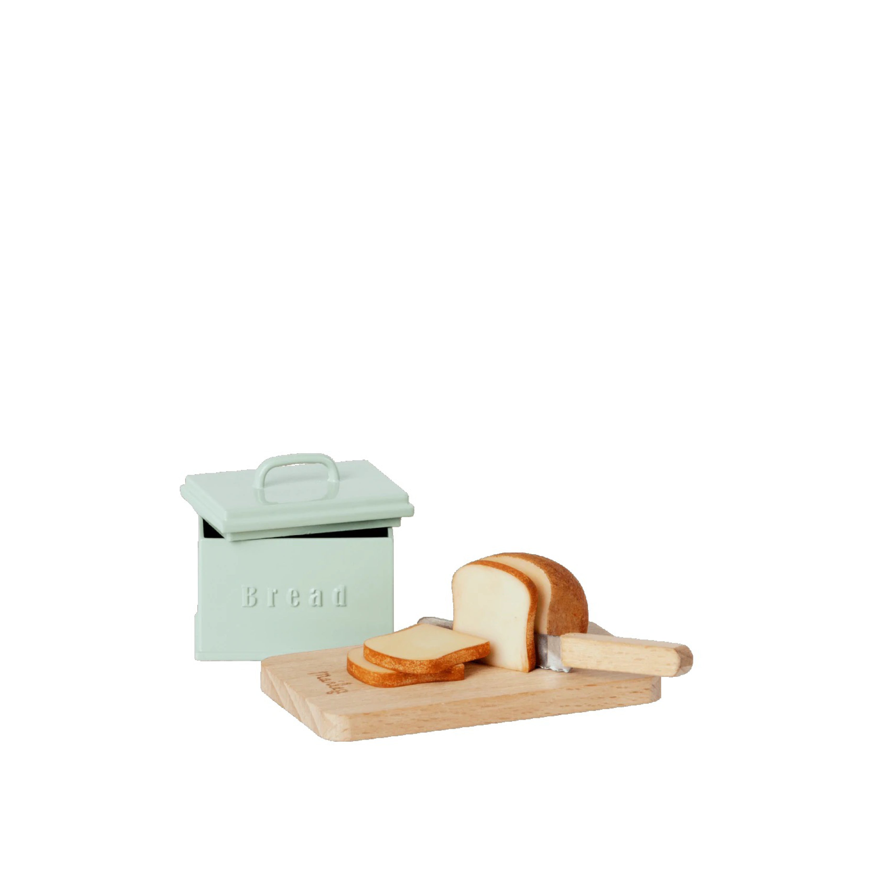 Mice, bread box with bread knife