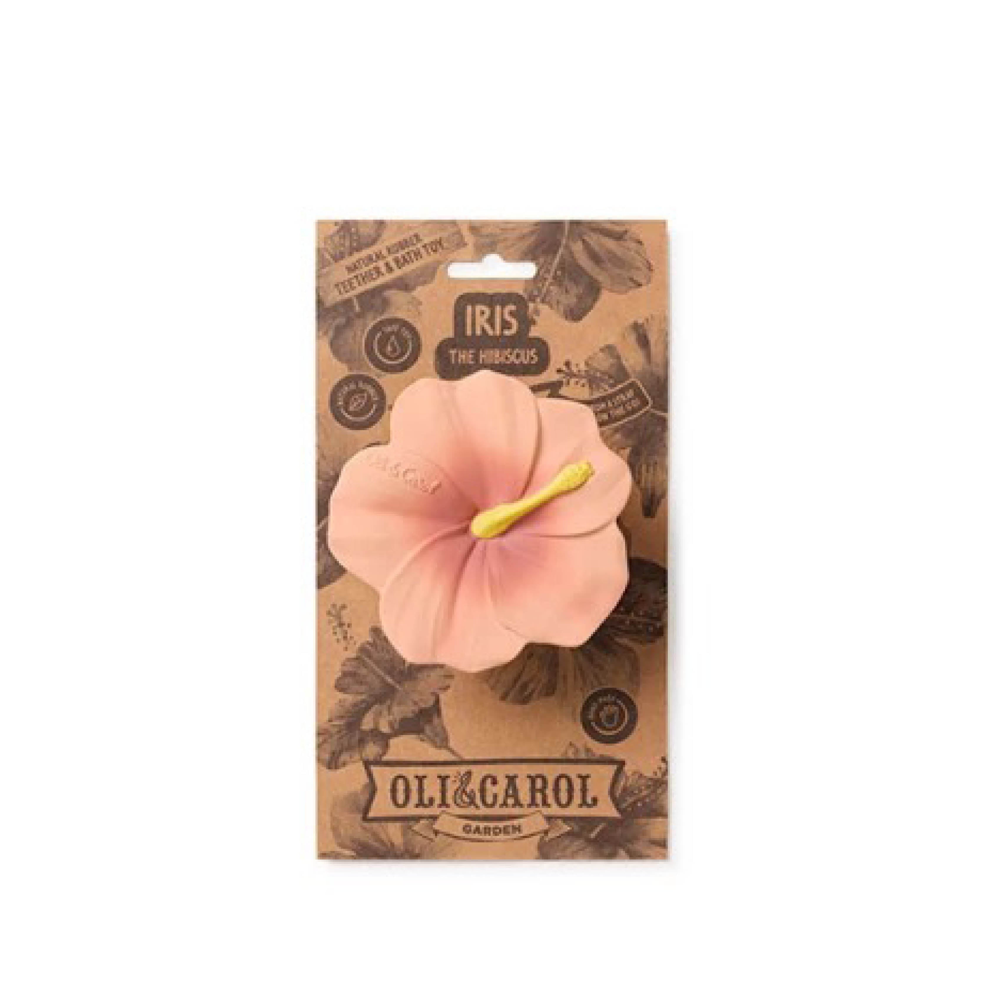 Baby Beißring Teether Iris der Hibiskus aus Naturkautschuk und von Hand bemalt mit speiseechten Farben - 100% natürlich von Oli und Carol bei kinder und konsorten Düsseldorf