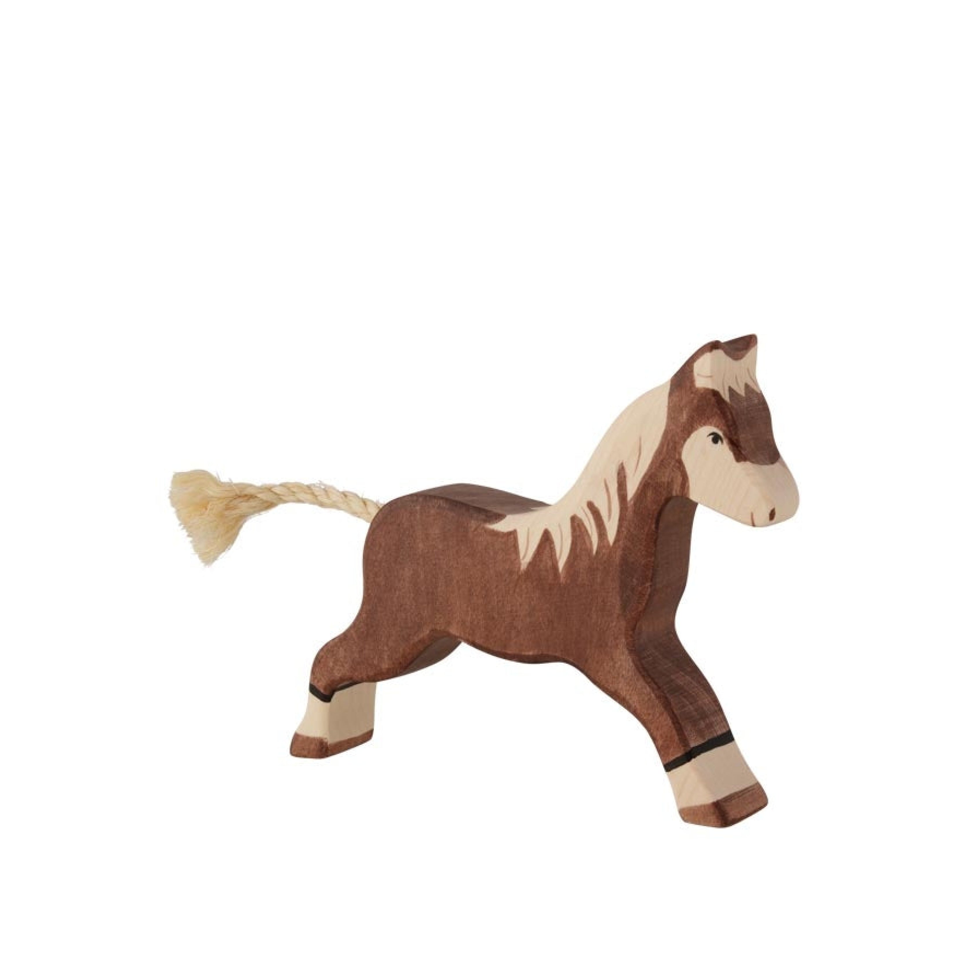 Wooden figure, running horse in brown