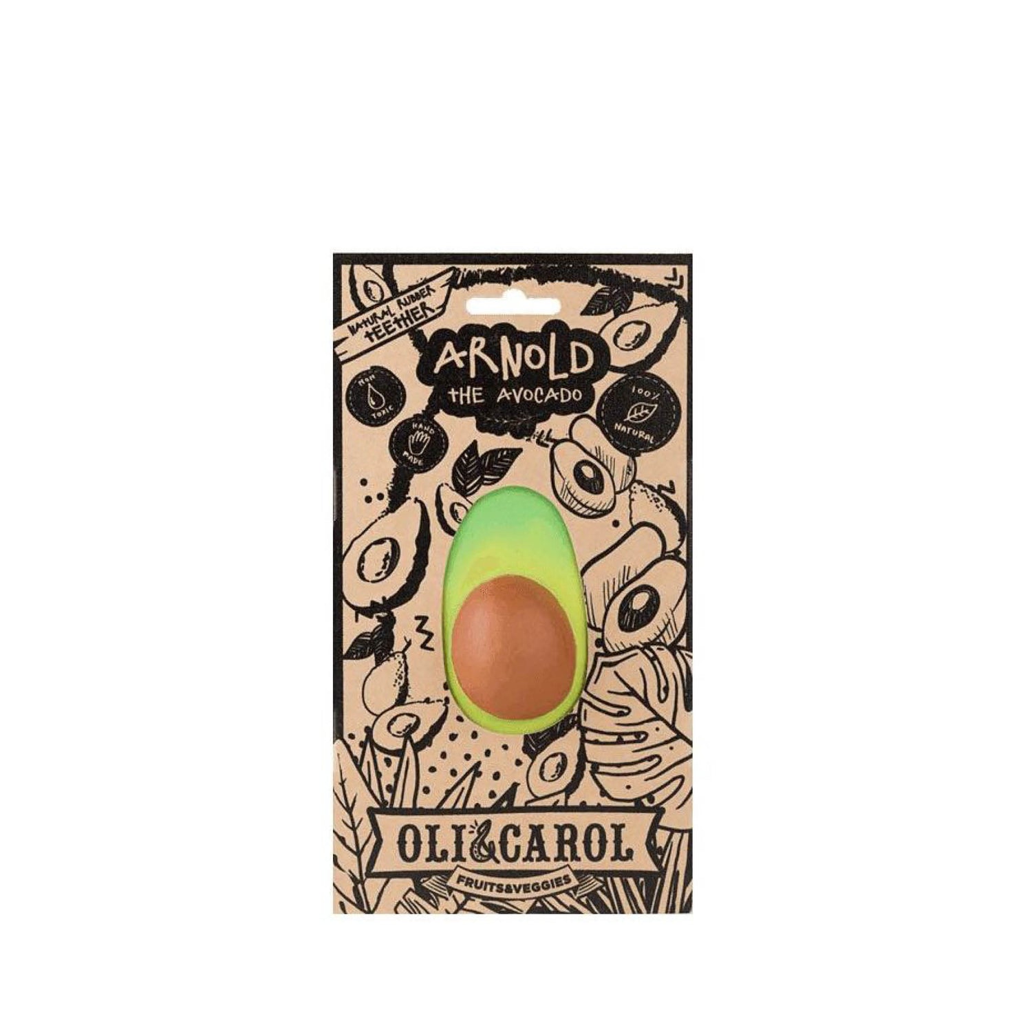 Baby Beißring Teether Arnold die Avocado aus Naturkautschuk und von Hand bemalt mit speiseechten Farben - 100% natürlich von Oli und Carol bei kinder und konsorten Düsseldorf