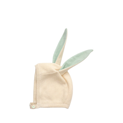 Baby cotton hat with minty bunny ears