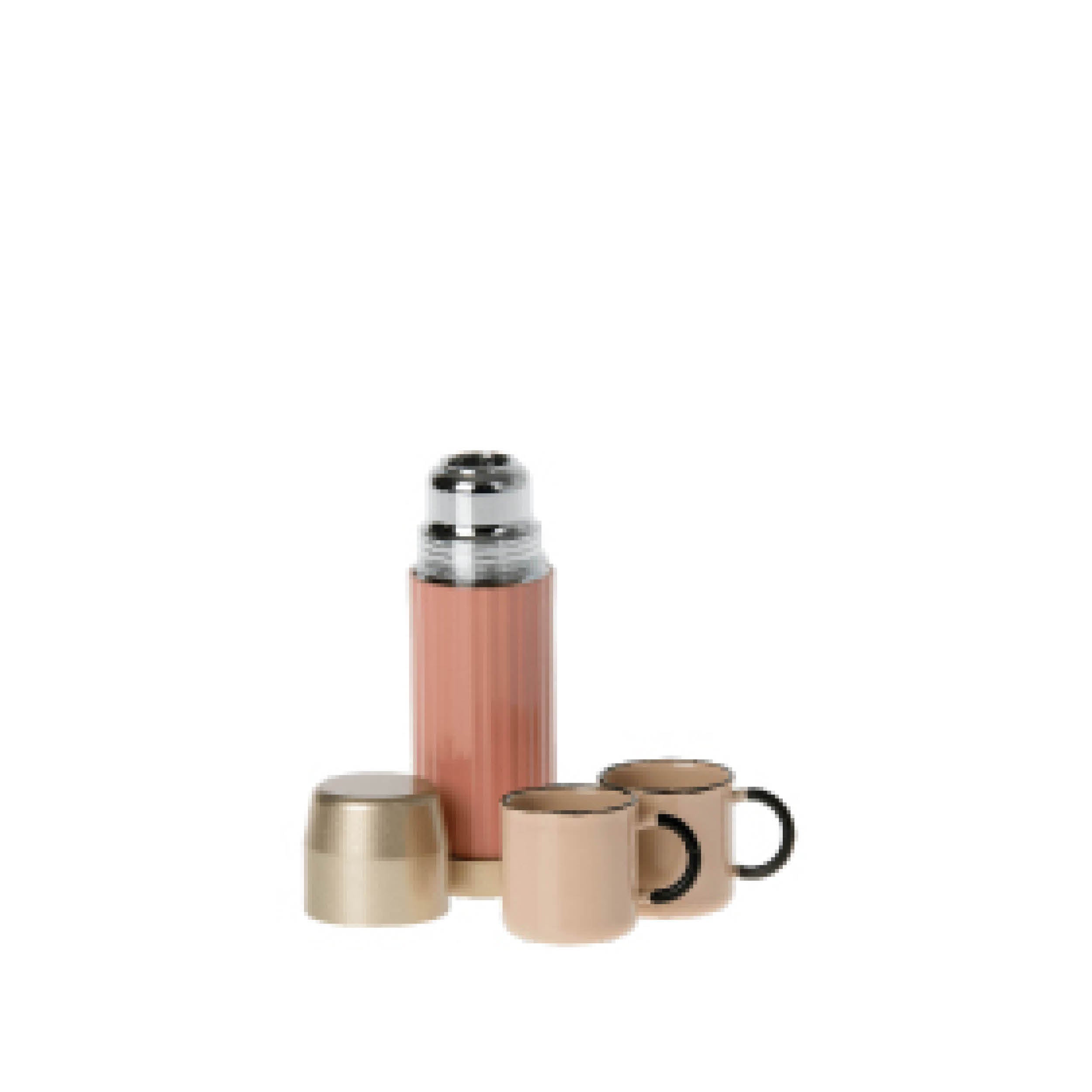 Mice, thermos and cups in coral