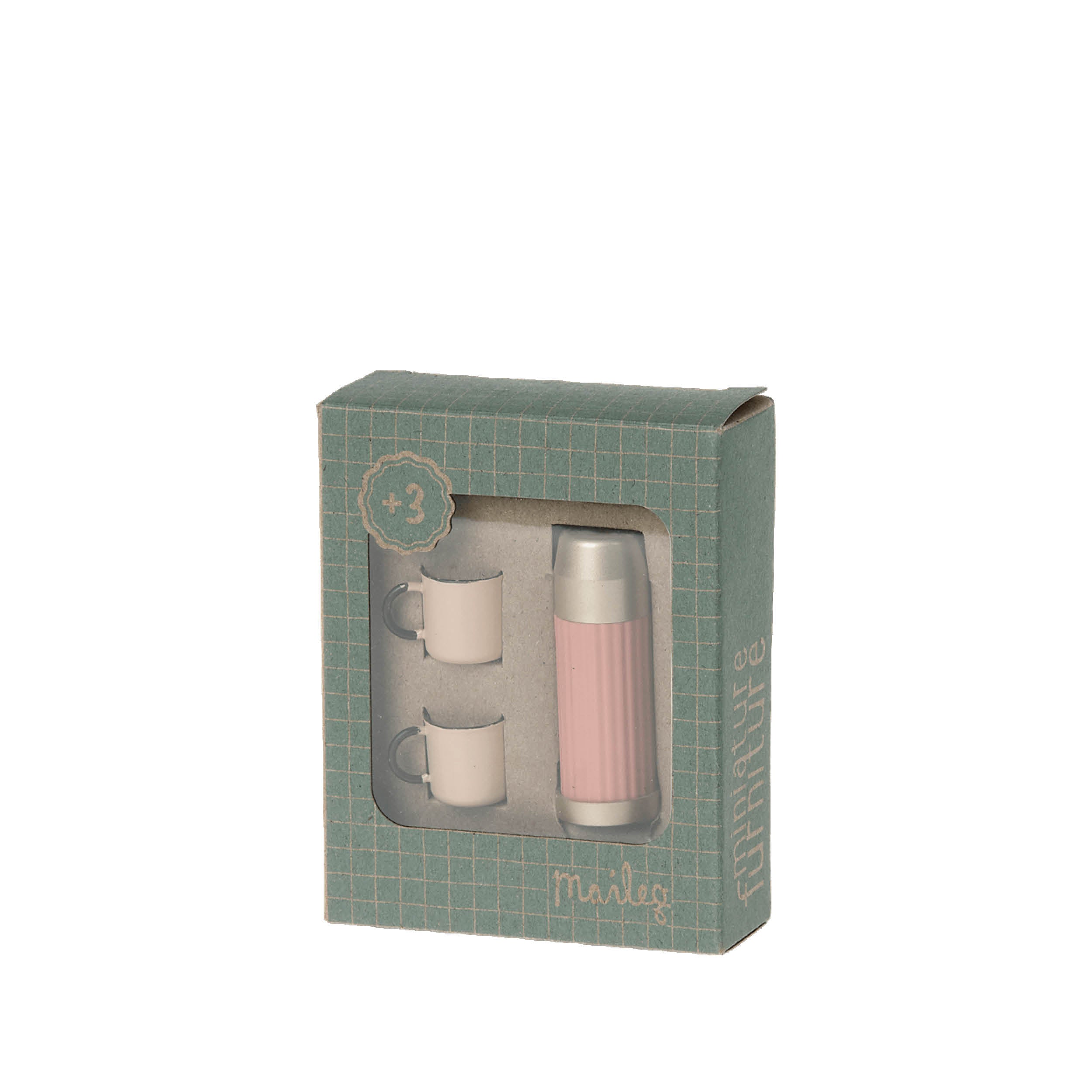 Mice, thermos and cups in coral