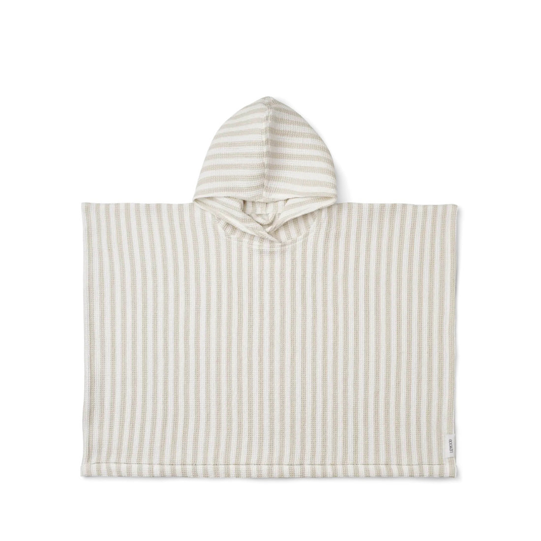 Paco hooded poncho in crisp white/sandy striped