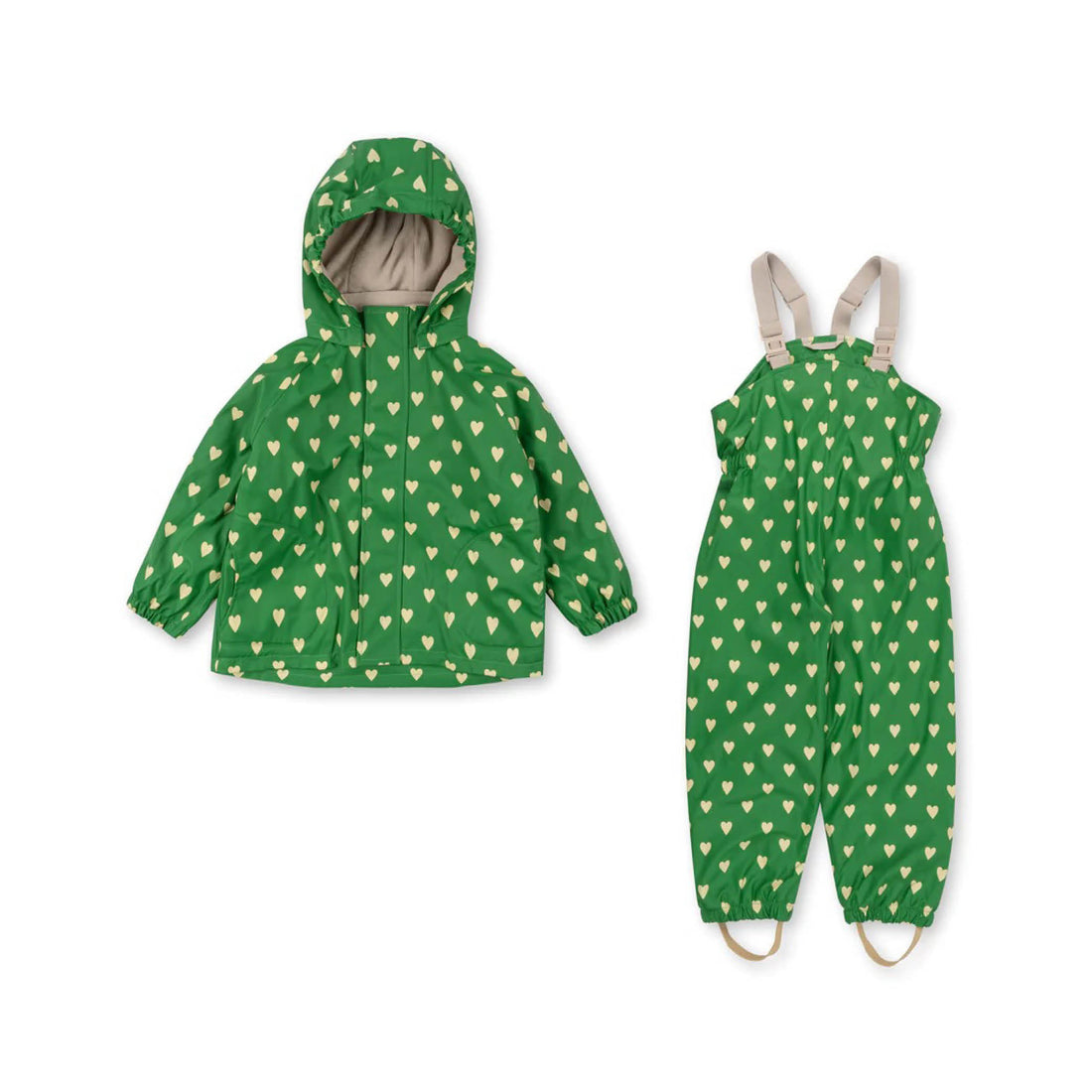 Set of 2, Lined Rain jacket and -trousers in aisuru green