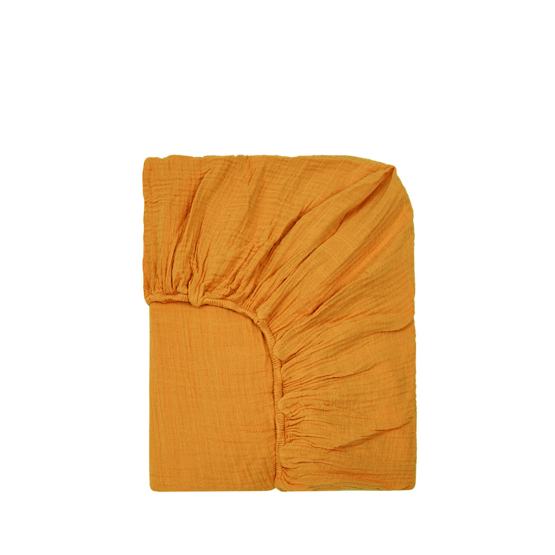 Fitted sheet made of organic cotton gauze in mustard