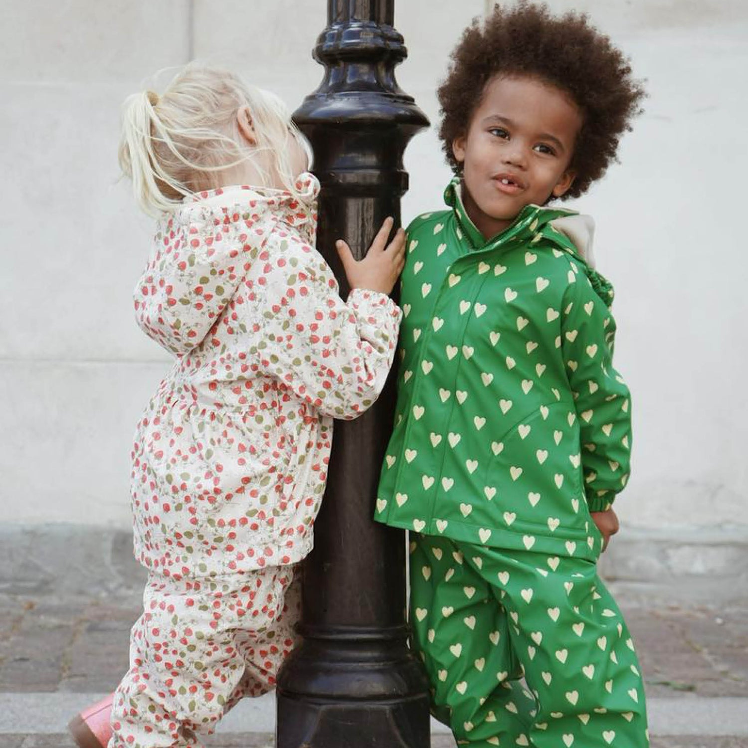 Set of 2, Lined Rain jacket and -trousers in aisuru green